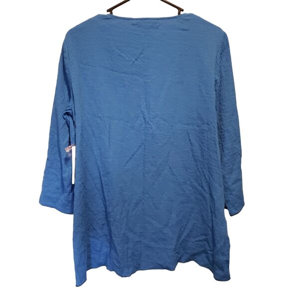 NWT Ali Miles Top Shirt Womens Medium Blue Textured Tunic Button Artisan Boho - Picture 7 of 11